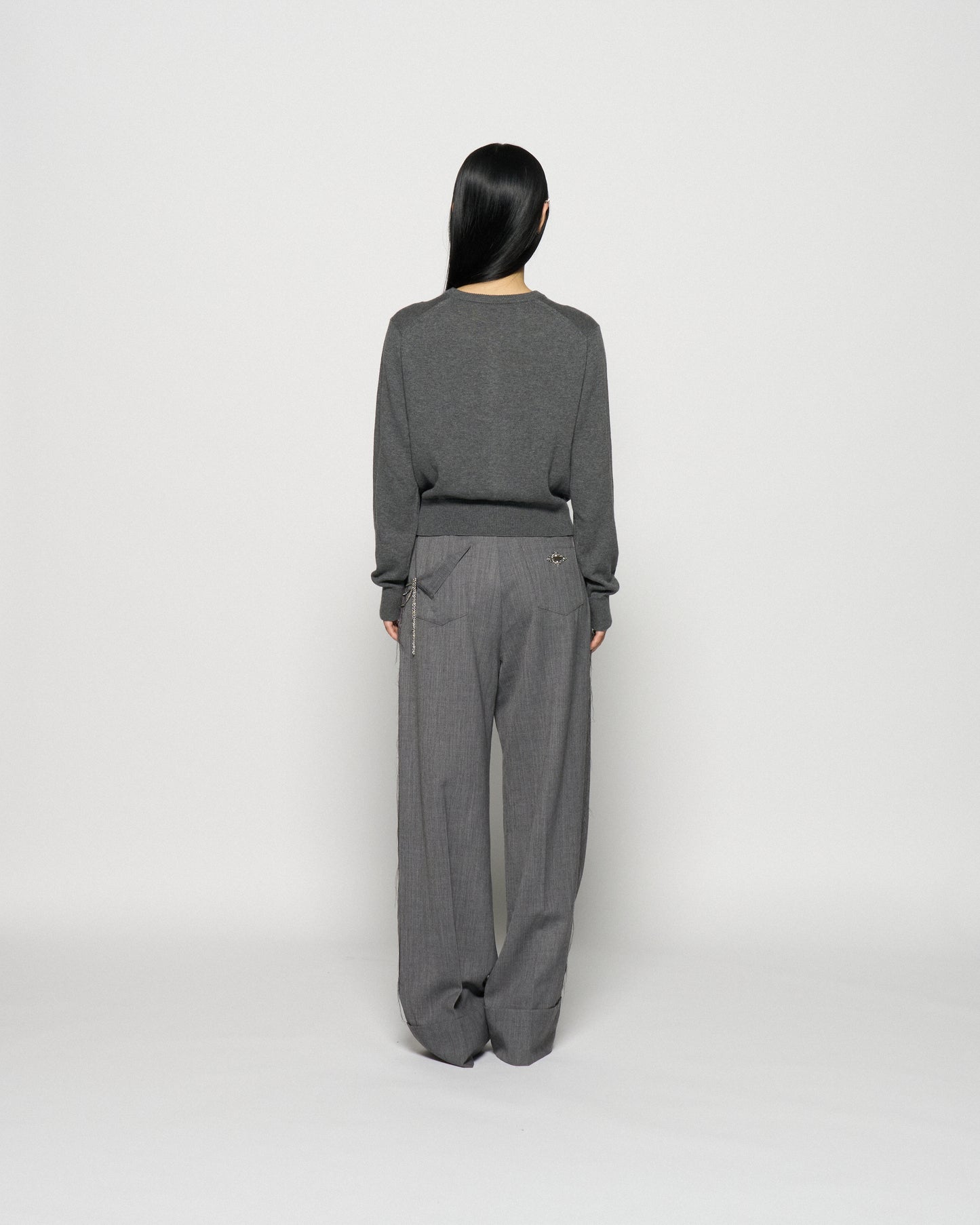 Ribbon tulle pearl embroidery cardigan Heather gray【Delivery in February 2026】