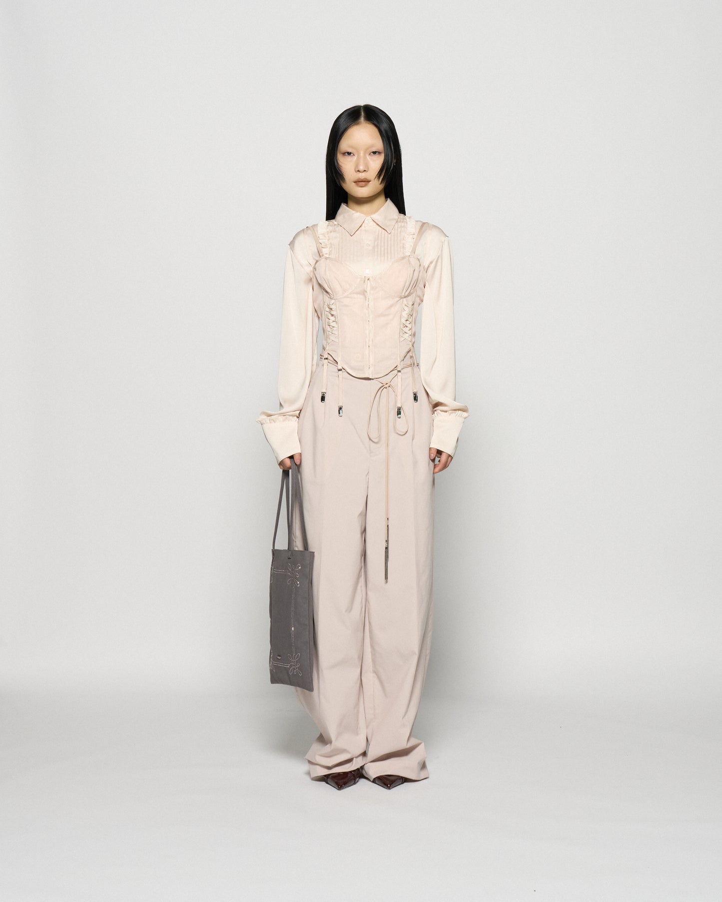 pin tuck frilled shirt Shell pink【Delivery in February 2026】