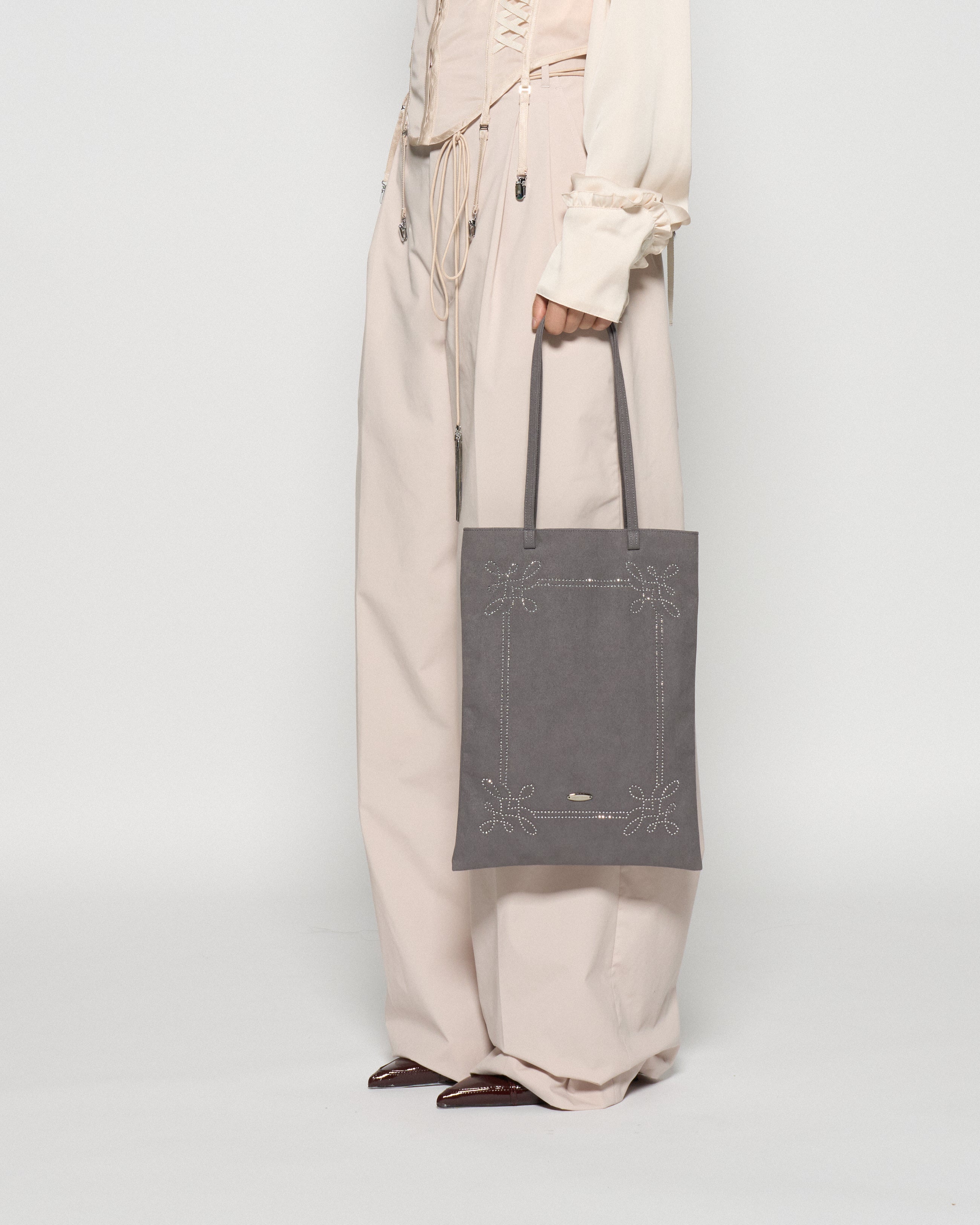 rhinestone frame tote bag Gray【stock】 – tanakadaisuke