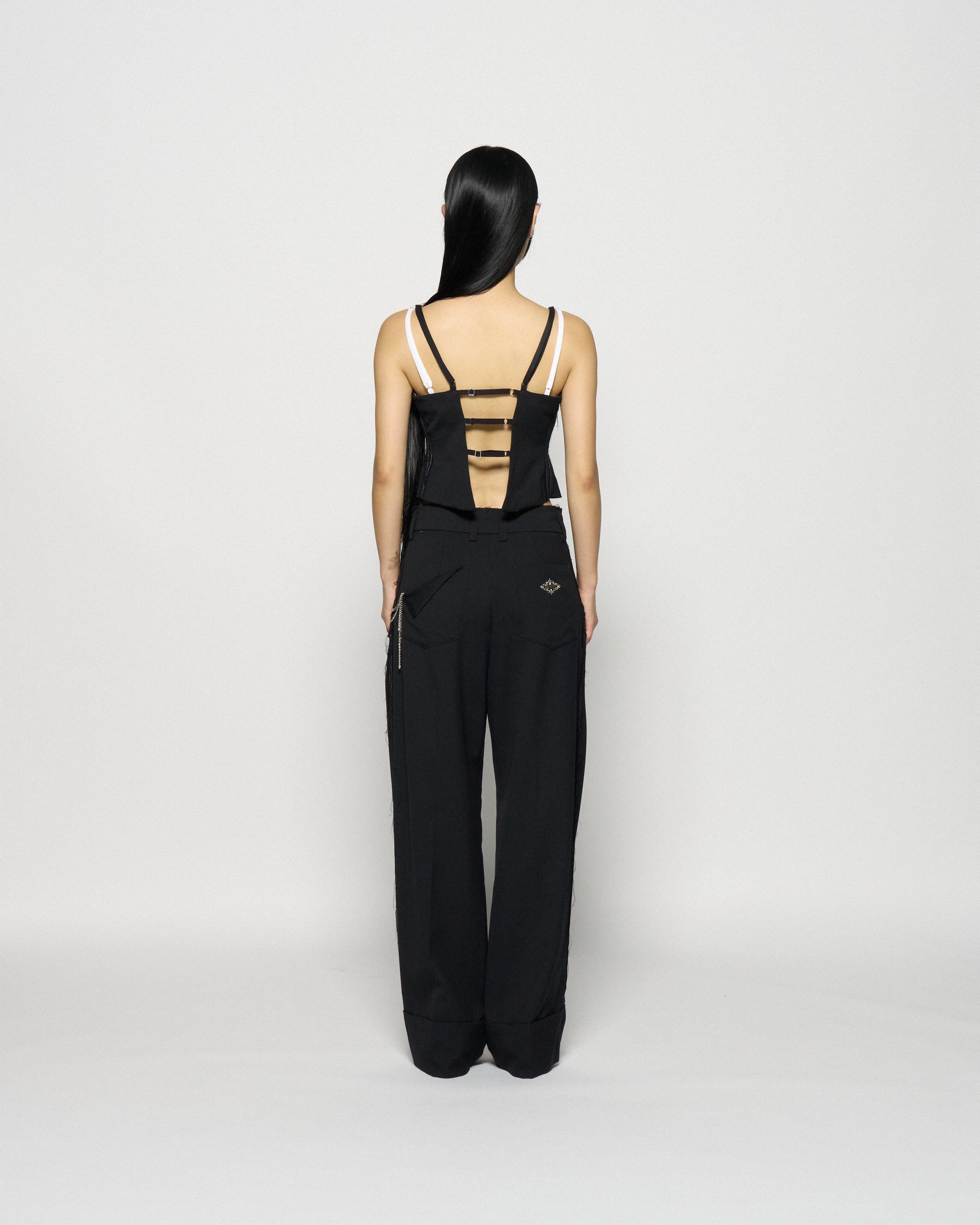 seam frayed dropped chain pants Black【stock】 – tanakadaisuke