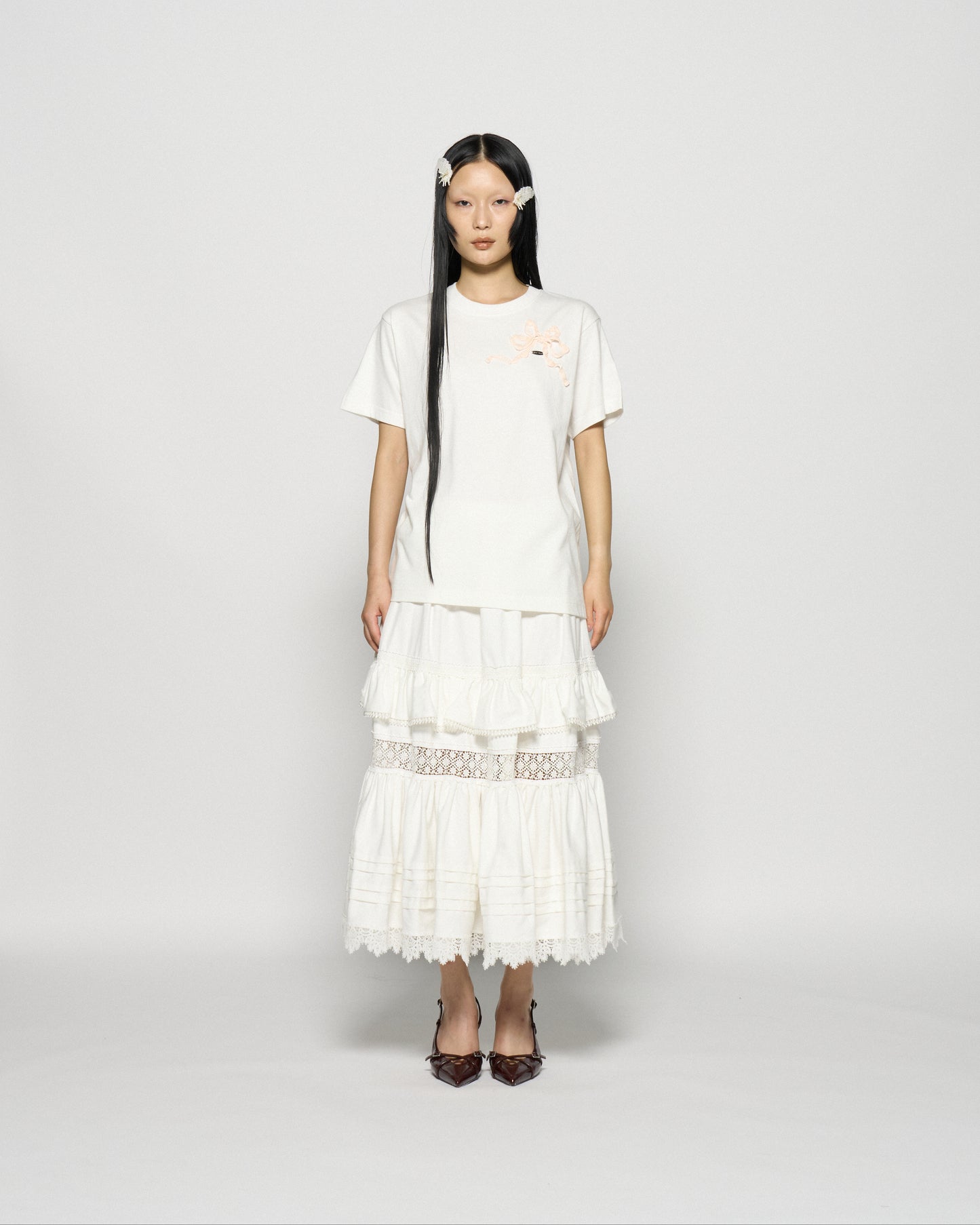 tiered lace frill skirt White【Delivery in February 2026】