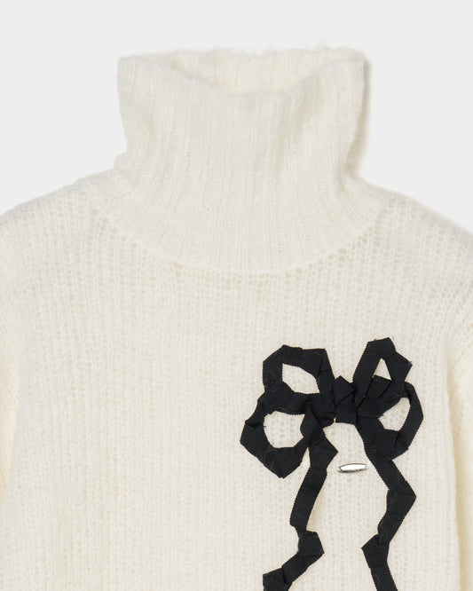 PARCO先行 | lazy ribbon mohair knit  White×Black【Delivery in March 2026】