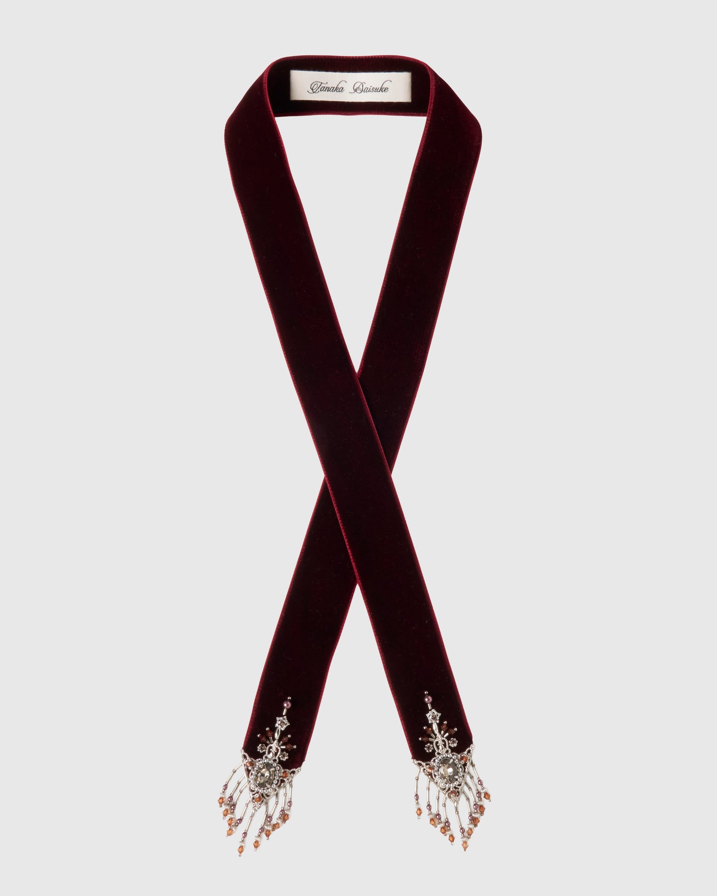 crystal silver tip velvet long ribbon Red【stock】