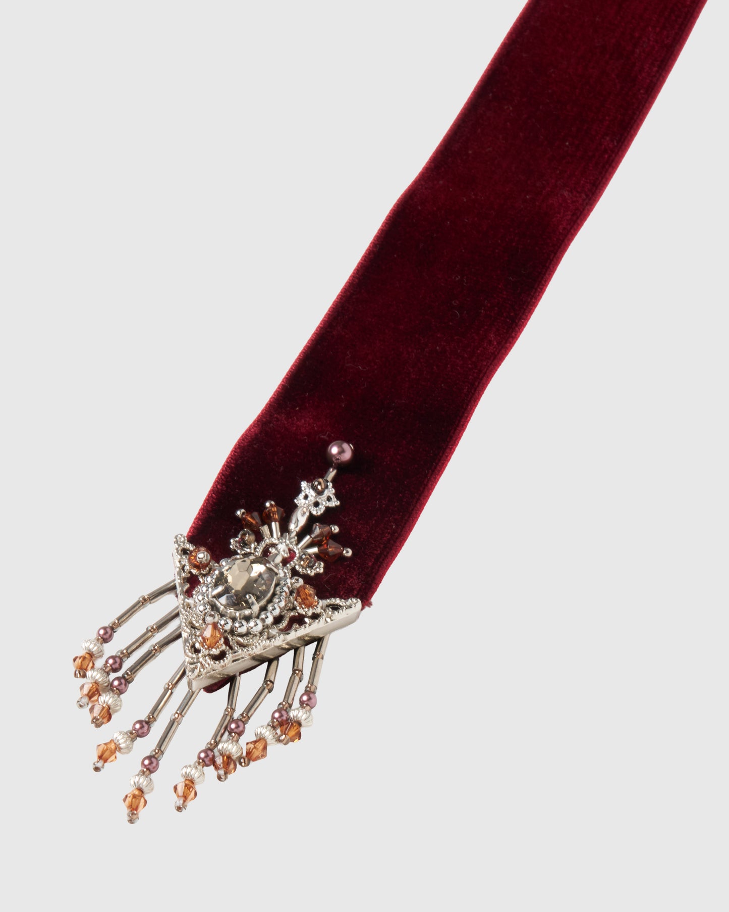 crystal silver tip velvet long ribbon Red【stock】