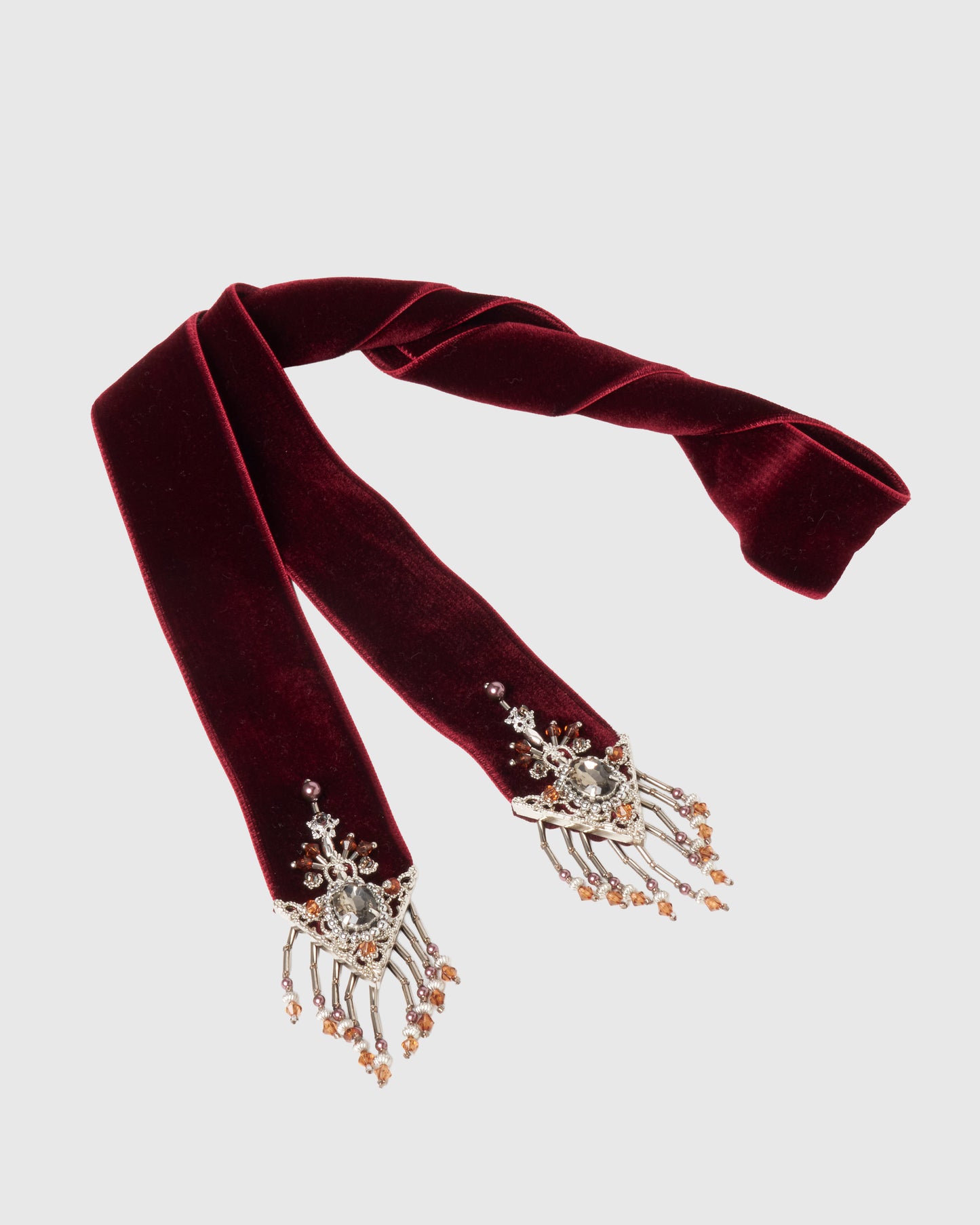 crystal silver tip velvet long ribbon Red【stock】