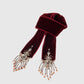 crystal silver tip velvet long ribbon Red【stock】