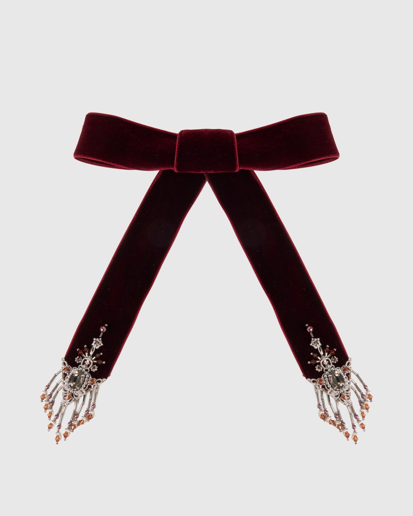 crystal silver tip velvet long ribbon Red【stock】