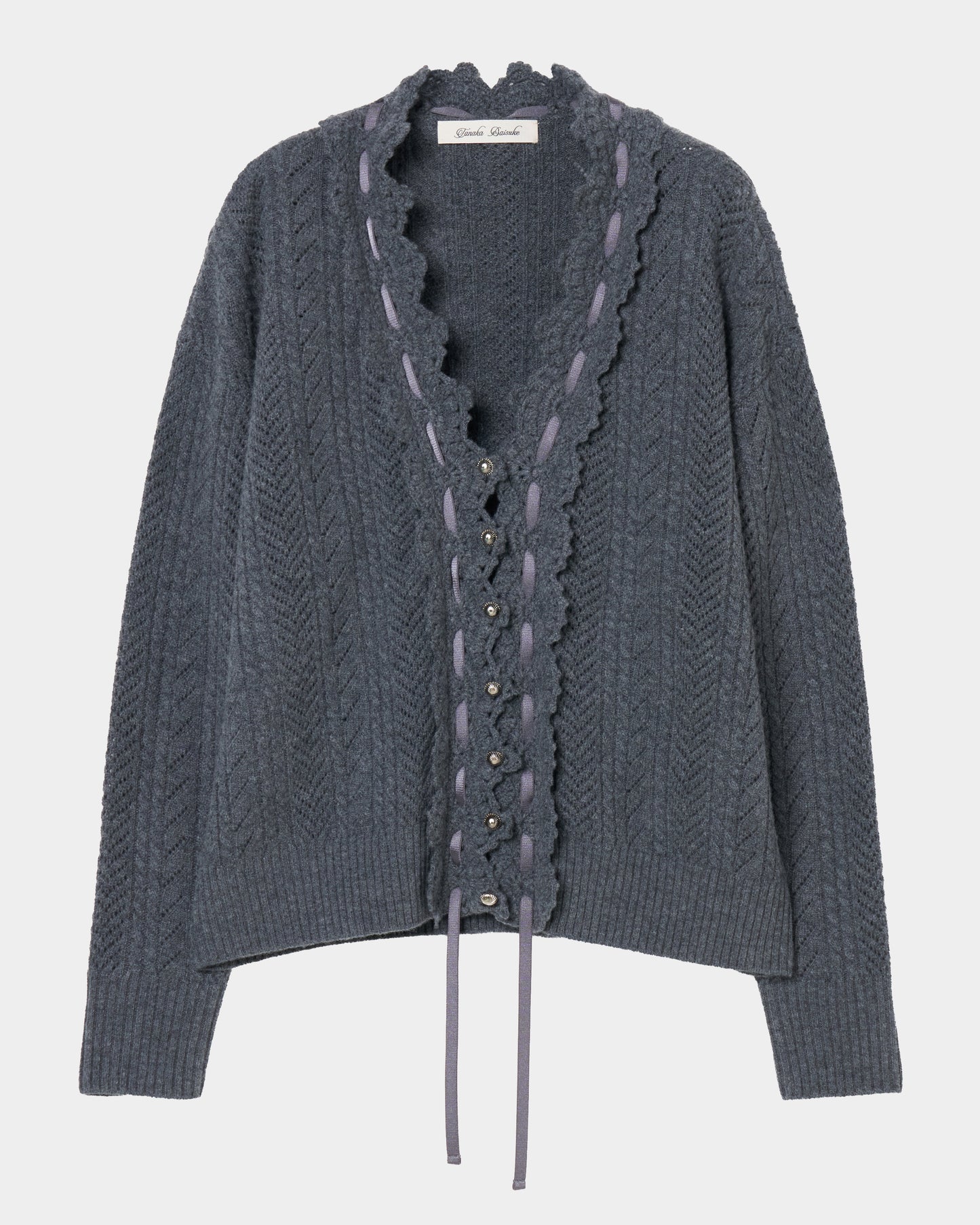 lace crochet knit ribbon cardigan Gray【Delivery in August 2026】