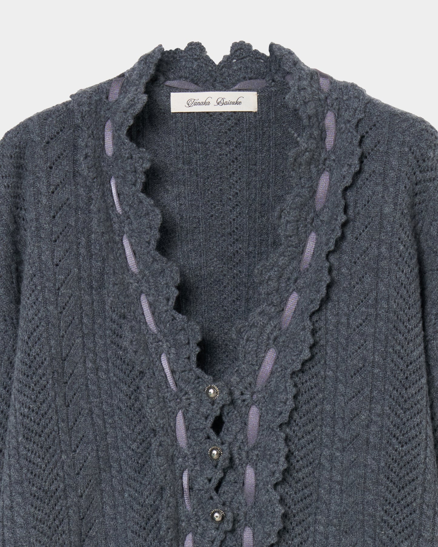 lace crochet knit ribbon cardigan Gray【Delivery in August 2026】