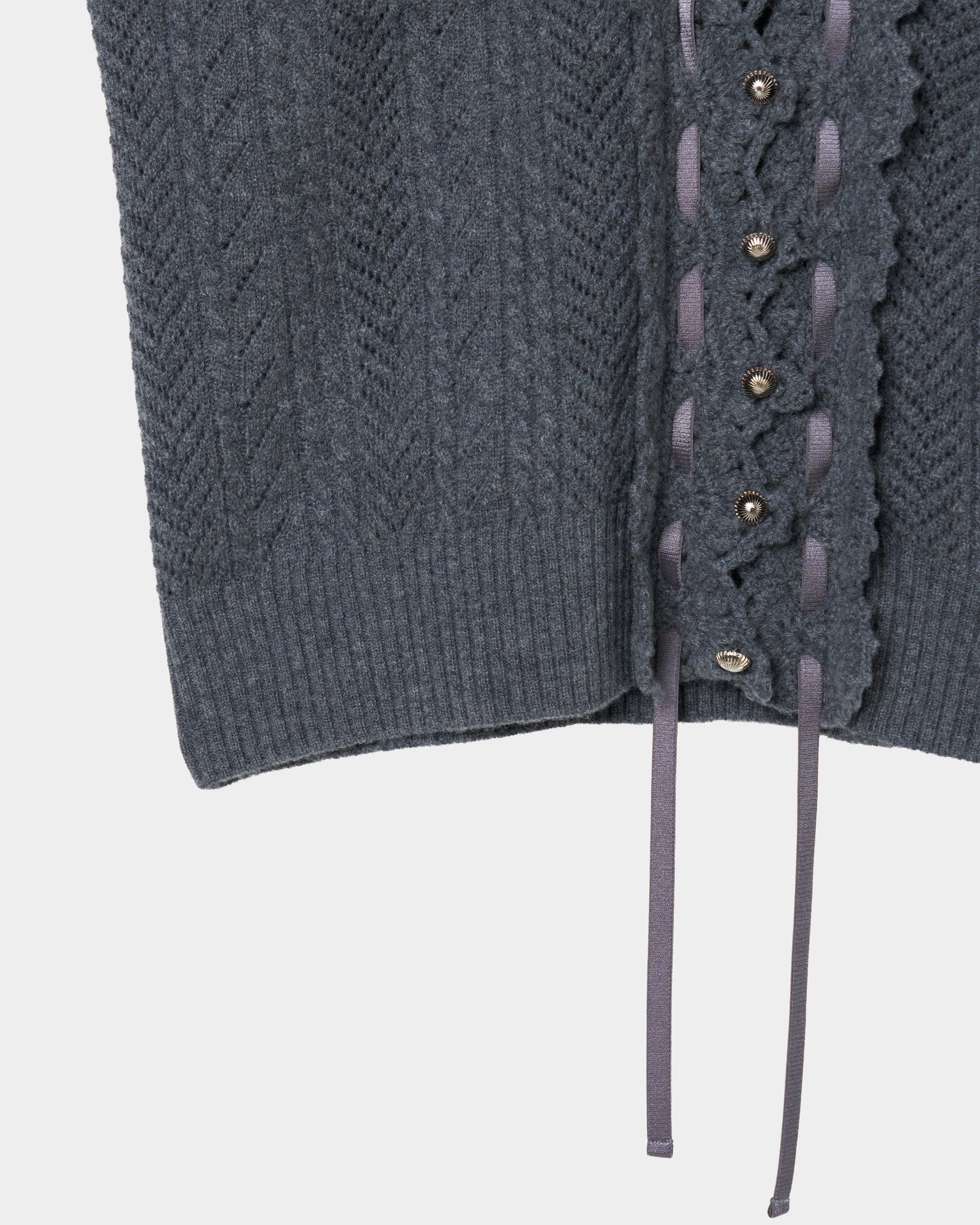 lace crochet knit ribbon cardigan Gray【Delivery in August 2026】