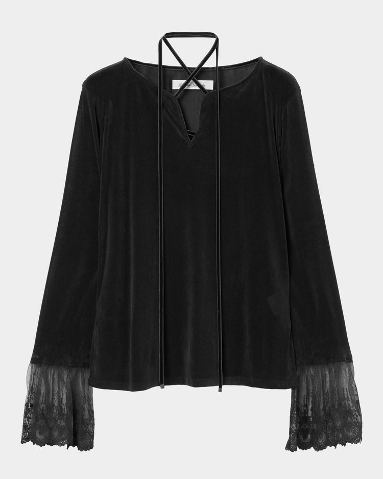 flocky tulle pullover Black【stock】