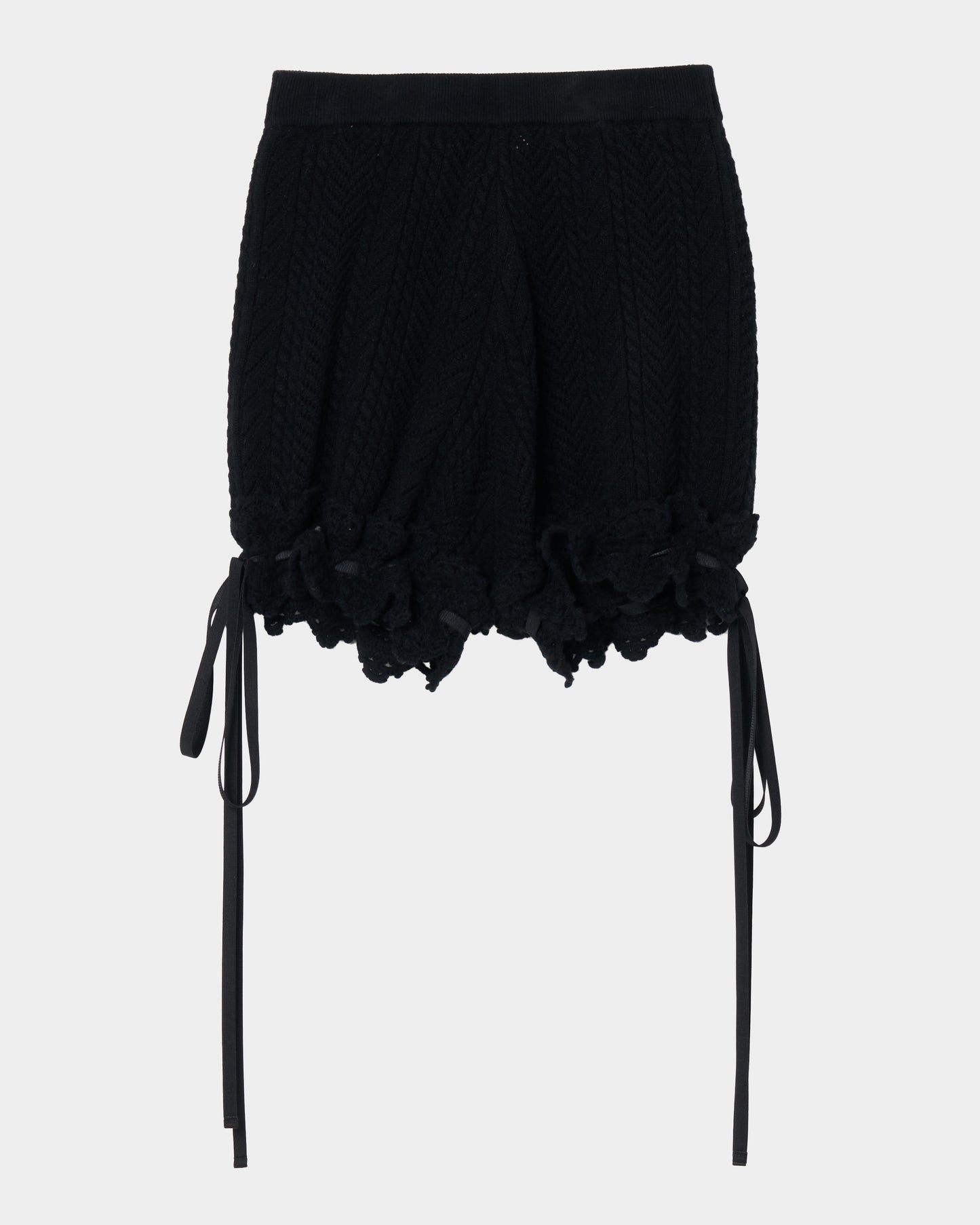 lace crochet knit ribbon short pants Black【Delivery in August 2026】