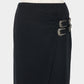 metal buckle stripe wool wrap skirt Black【Delivery in July 2026】