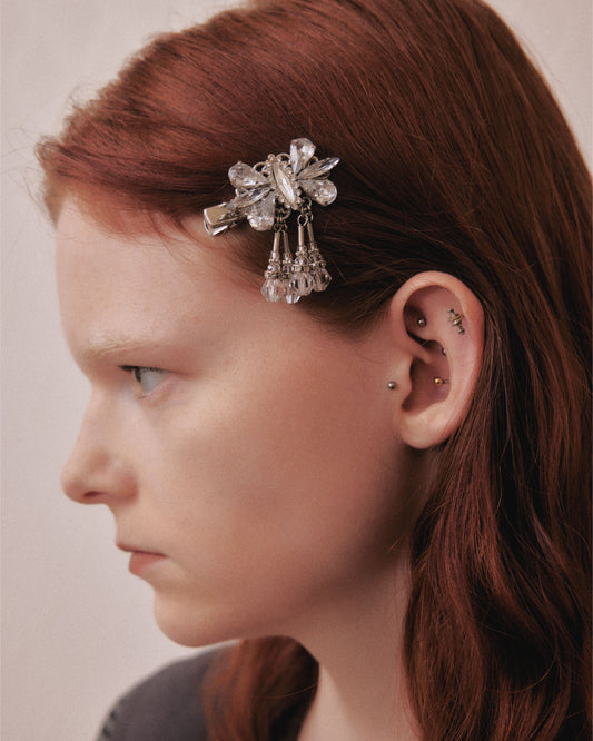 Ribbon bijou hair clip Silver【Delivery in February 2027】