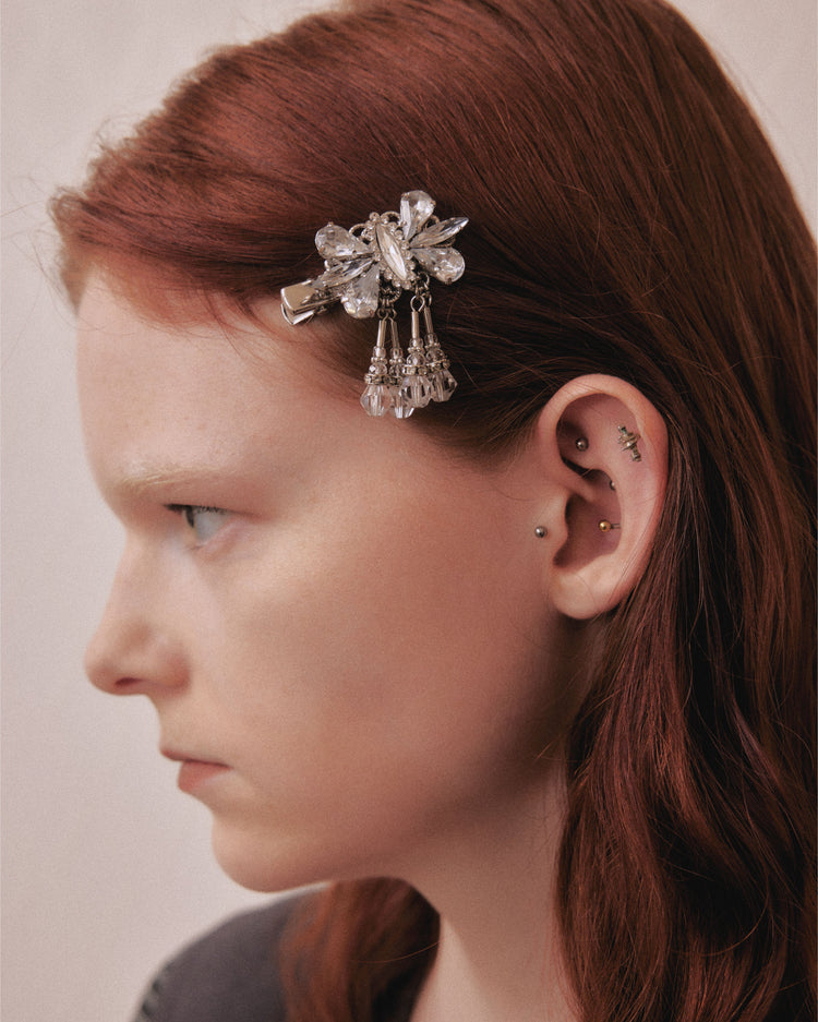 Ribbon bijou hair clip Silver【Delivery in February 2027】