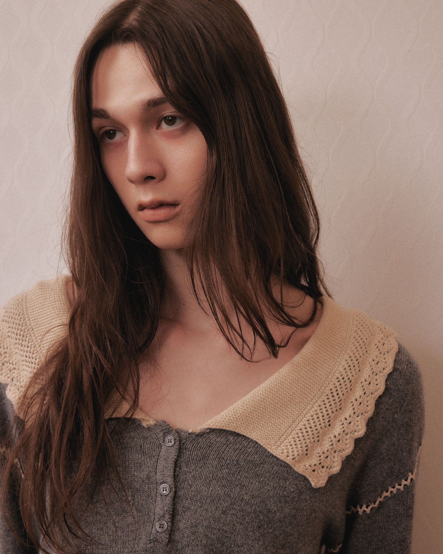 Lace collar knit pulover Gray【Delivery in January 2027】