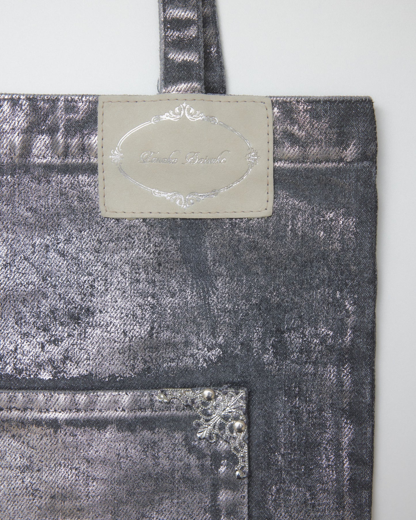 silver foil denim tote bag Black【Delivery in March 2027】
