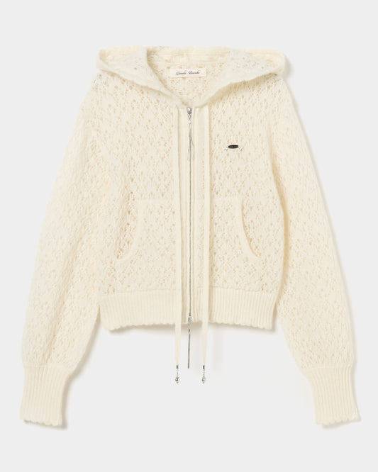 mohair lace knit hoodie Ivory【Delivery in August 2026】