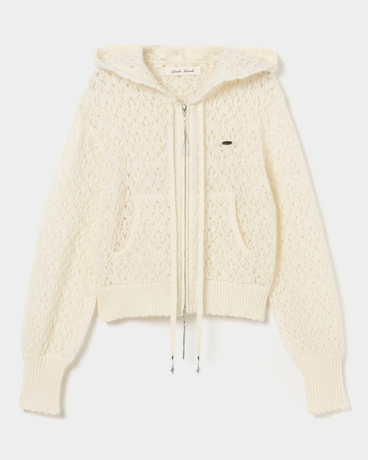 mohair lace knit hoodie Ivory【Stock】