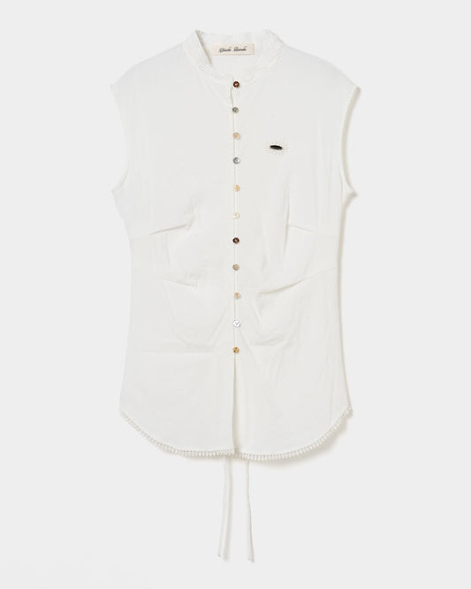 shell button side tack no sleeve blouse White【Delivery in June 2026】
