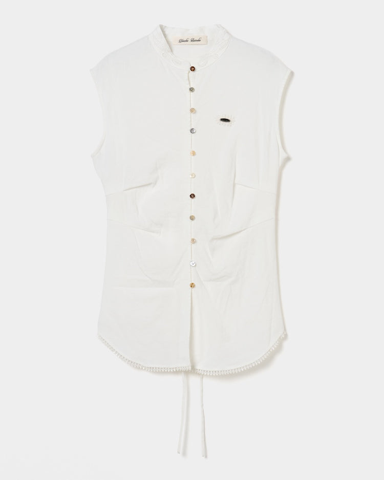 shell button side tack no sleeve blouse White【Delivery in June 2026】