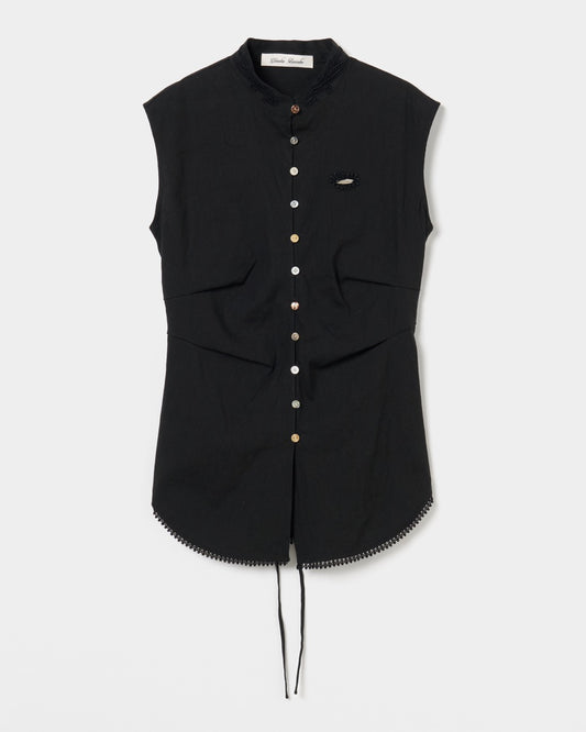 shell button side tack no sleeve blouse Black【Delivery in June 2026】