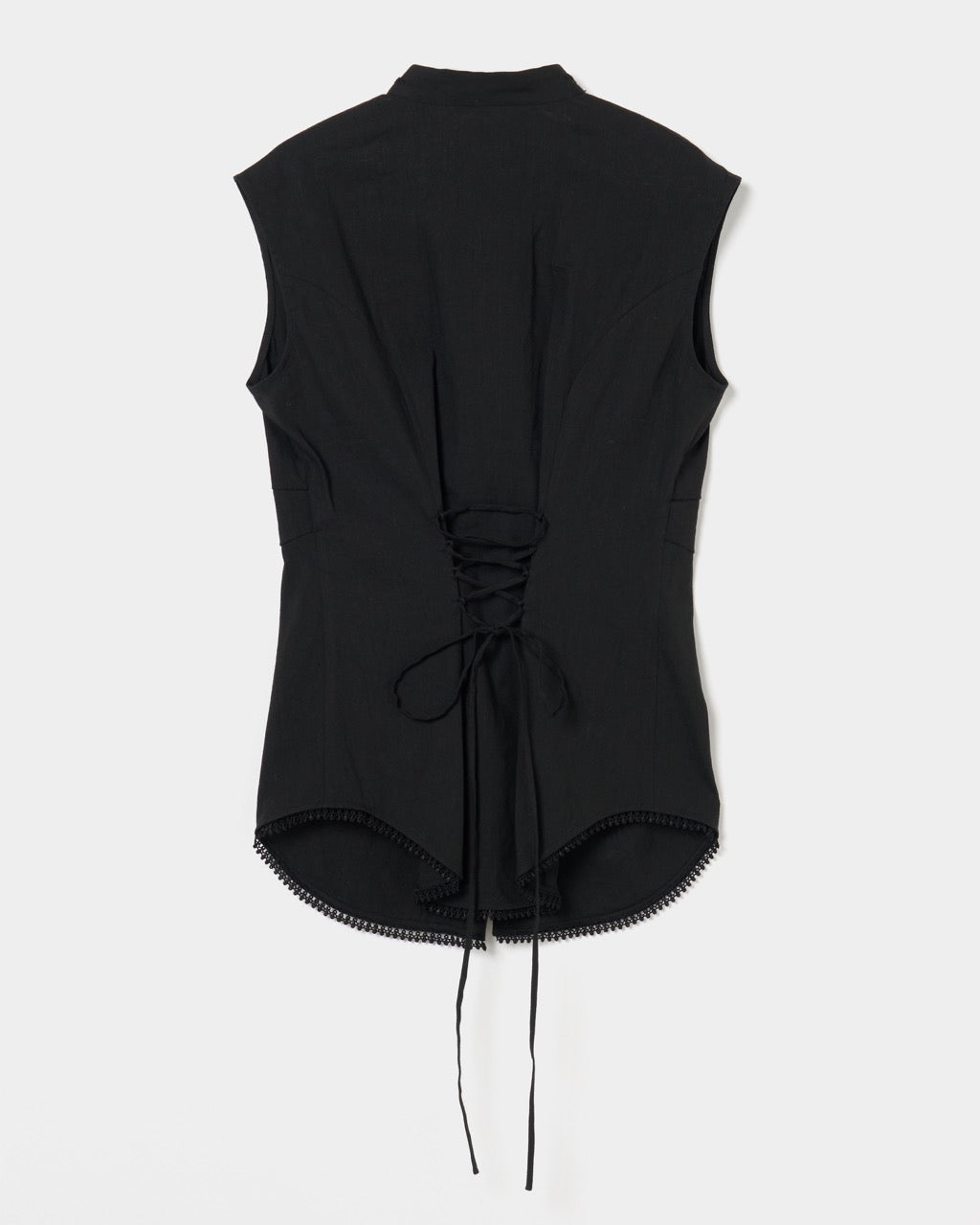 shell button side tack no sleeve blouse Black【Delivery in June 2026】
