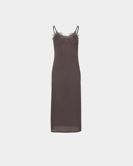 lace layered drape jersey dress Brown【Delivery in July 2026】