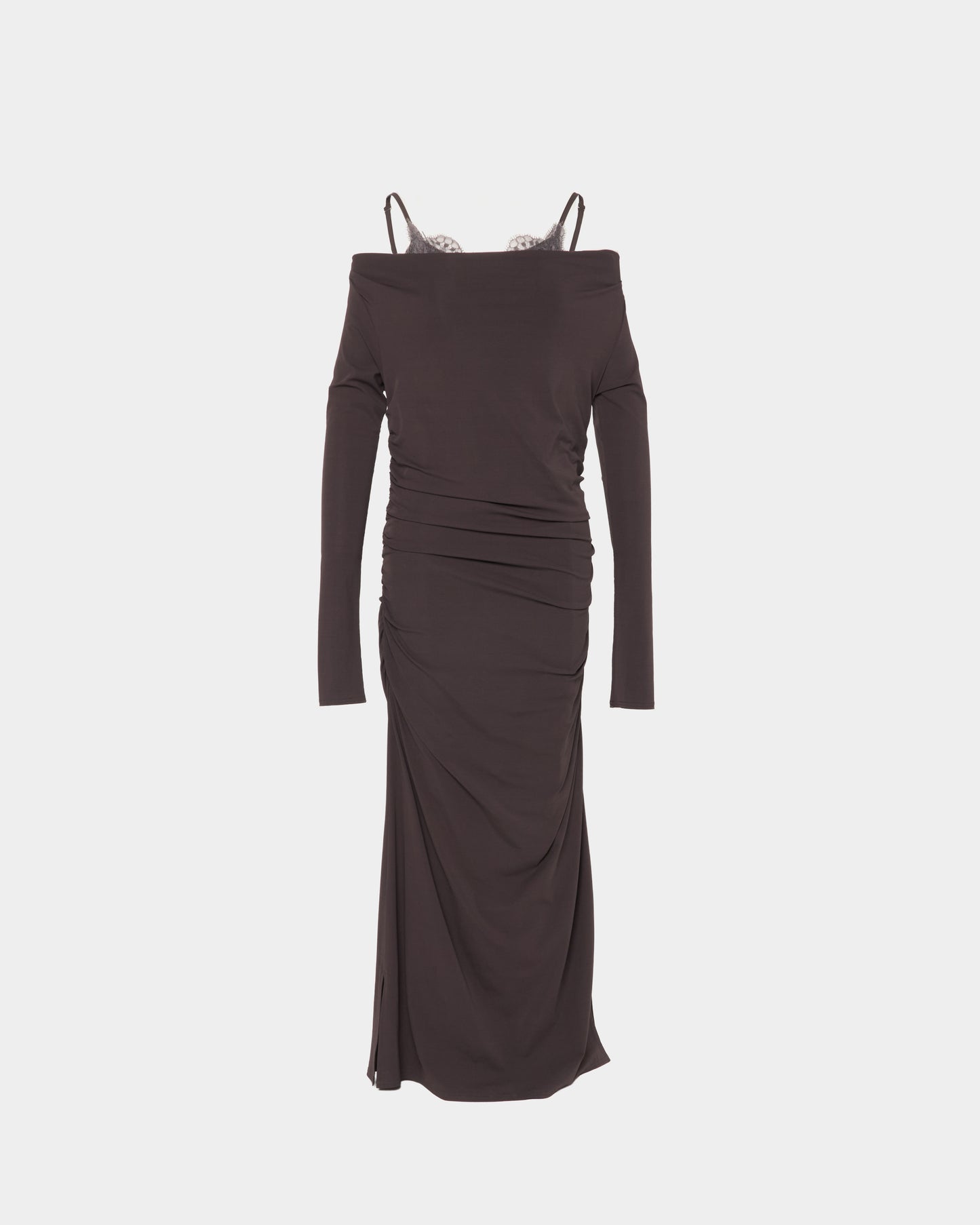 lace layered drape jersey dress Brown【Delivery in July 2026】