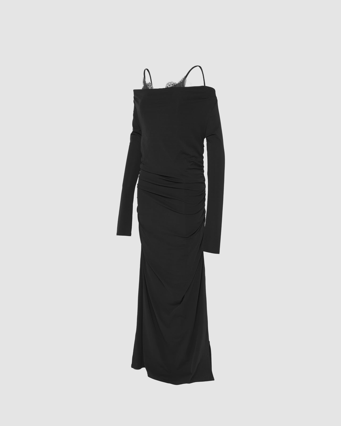 lace layered drape jersey dress Black【Delivery in July 2026】