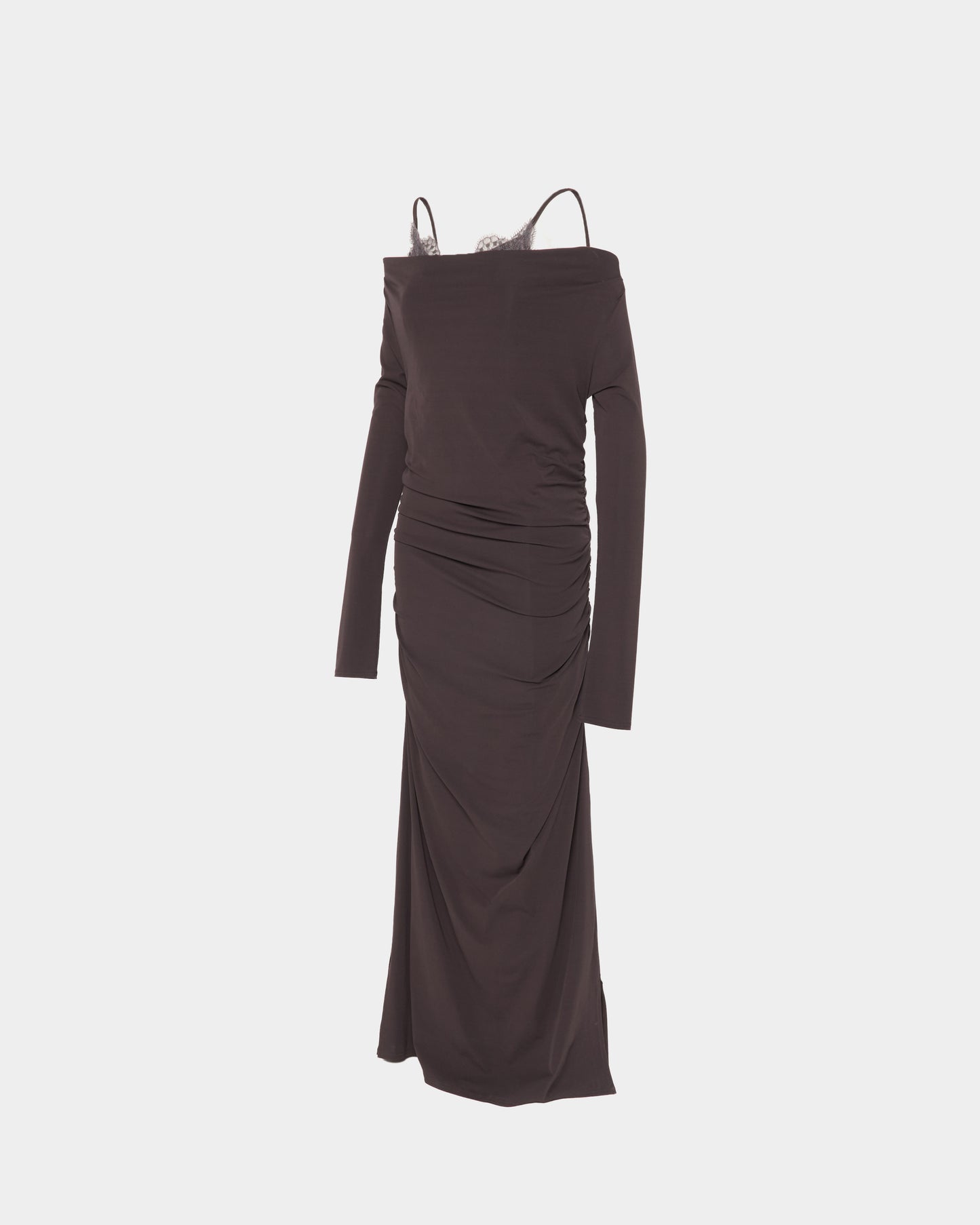 lace layered drape jersey dress Brown【Delivery in July 2026】
