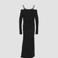 lace layered drape jersey dress Black【Delivery in July 2026】