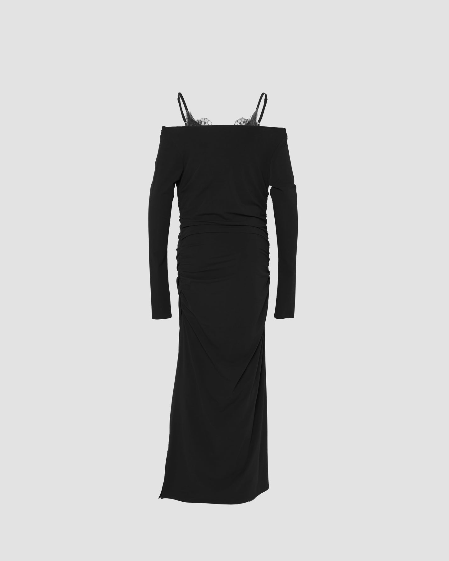 lace layered drape jersey dress Black【Delivery in July 2026】