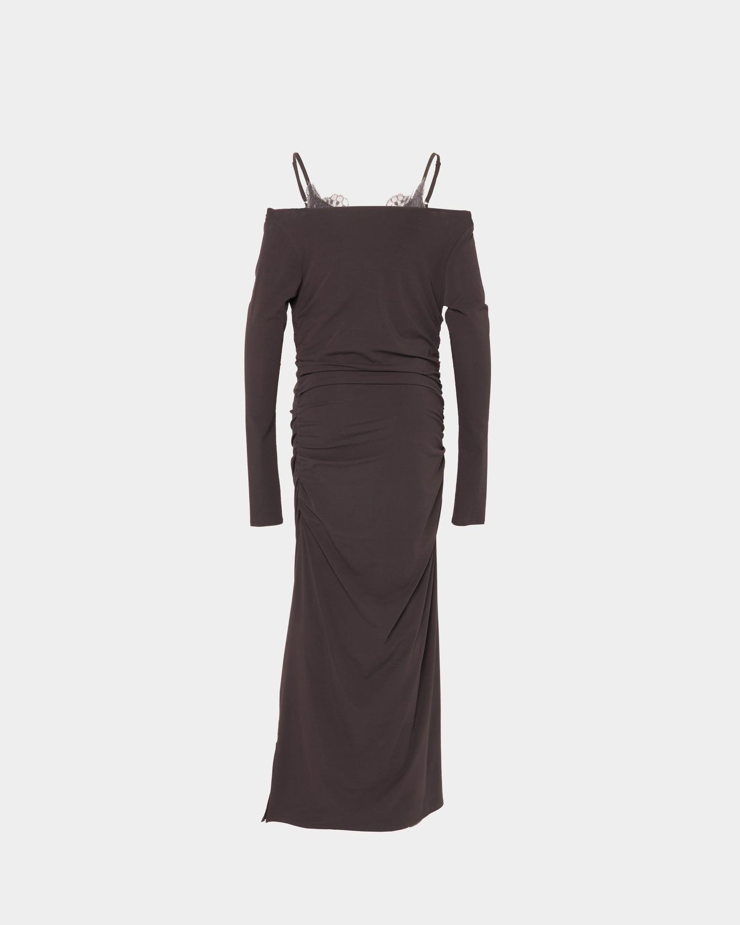 lace layered drape jersey dress Brown【Delivery in July 2026】