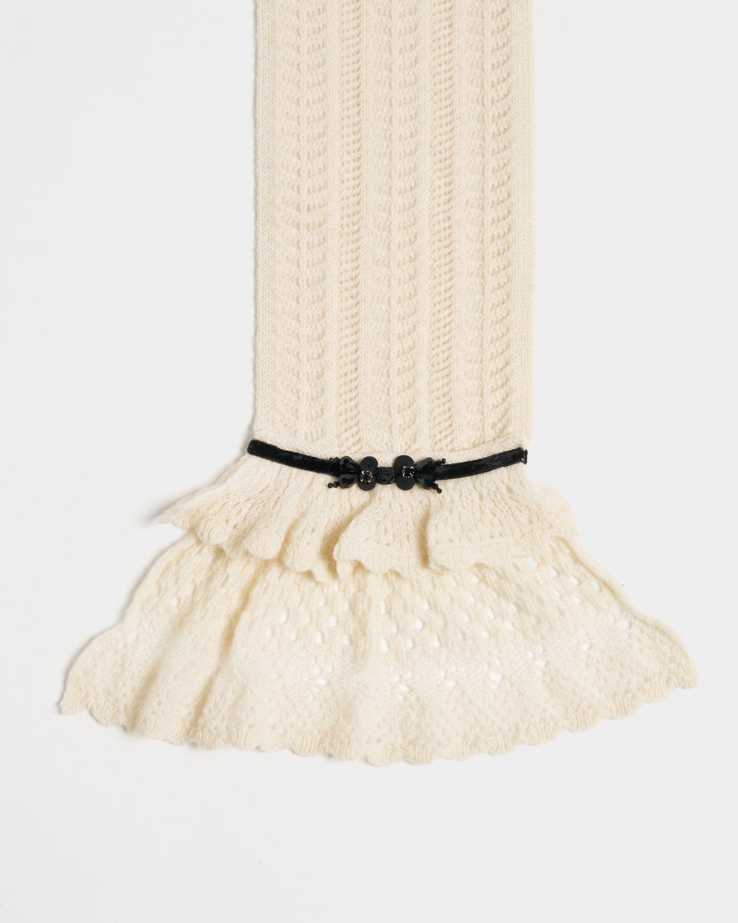 frilled lace knit scarf Ivory【stock】