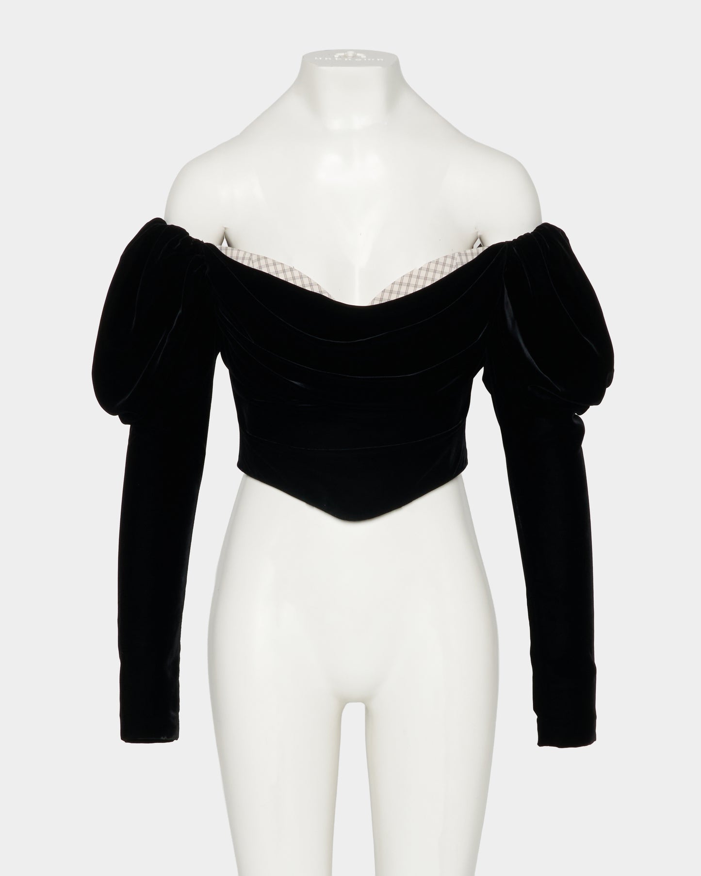 check corset velvet blouse Black【Delivery in September 2026】
