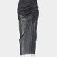 meteorite print tulle drape skirt Dark Green【Delivery in August 2026】