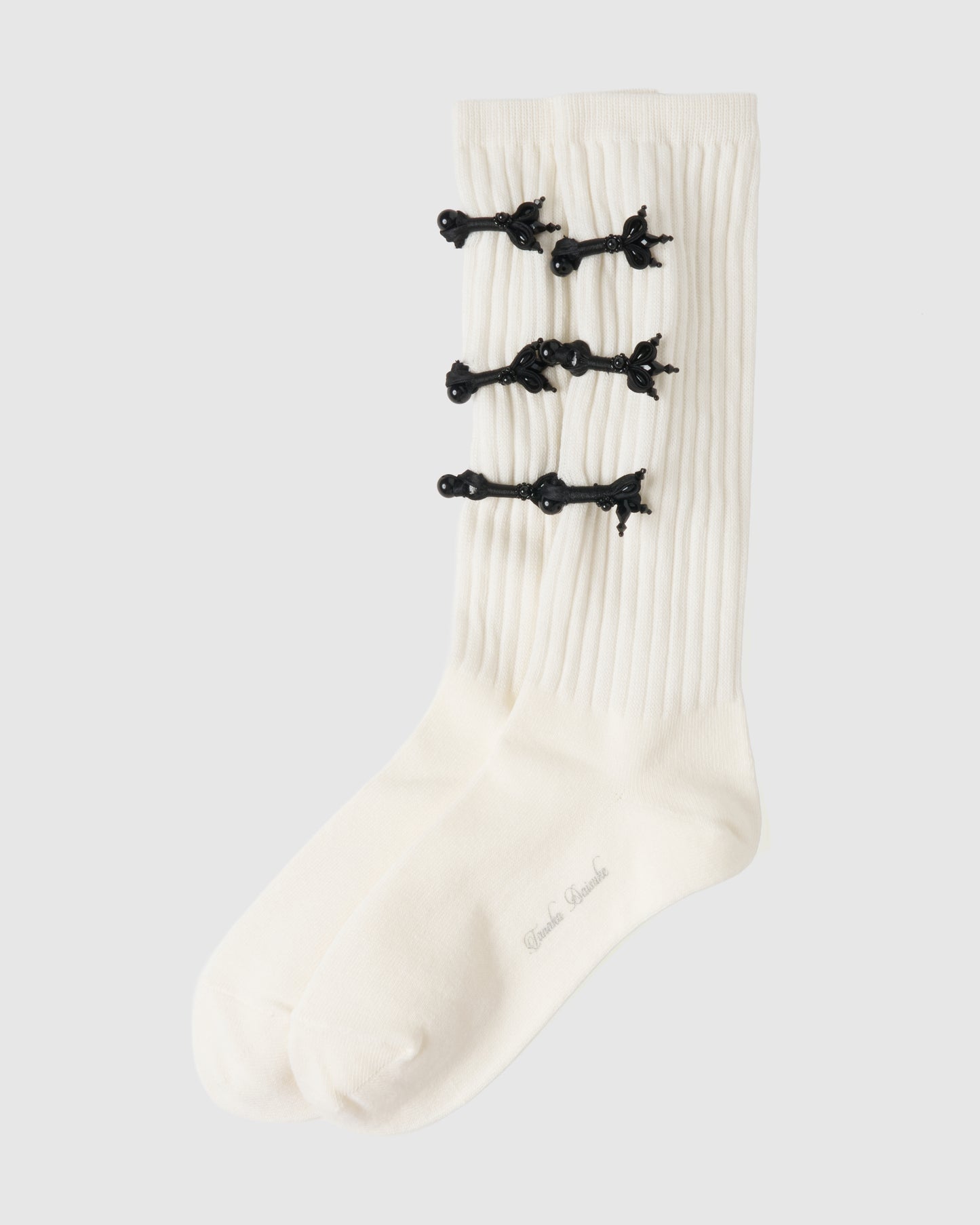 black bijou ribbon socks White【Delivery in July 2026】