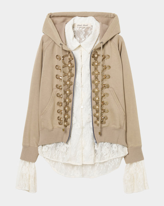 lace layered Napoléon zip hoodie【Delivery in August 2026】