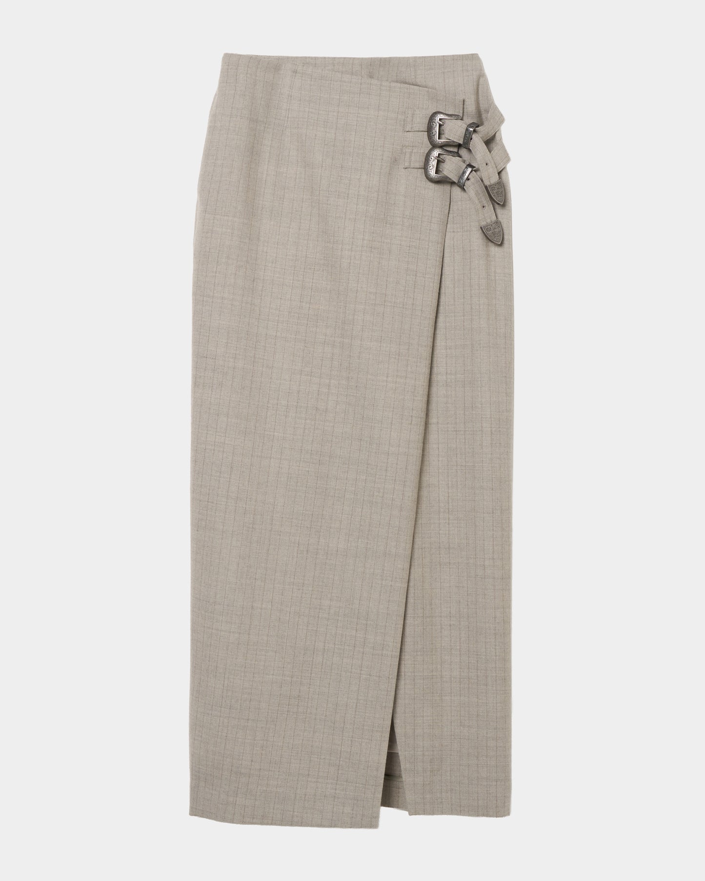 metal buckle stripe wool wrap skirt Greige【Delivery in July 2026】