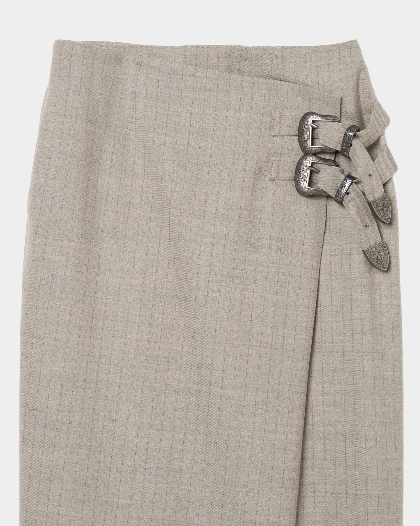 metal buckle stripe wool wrap skirt Greige【Delivery in July 2026】