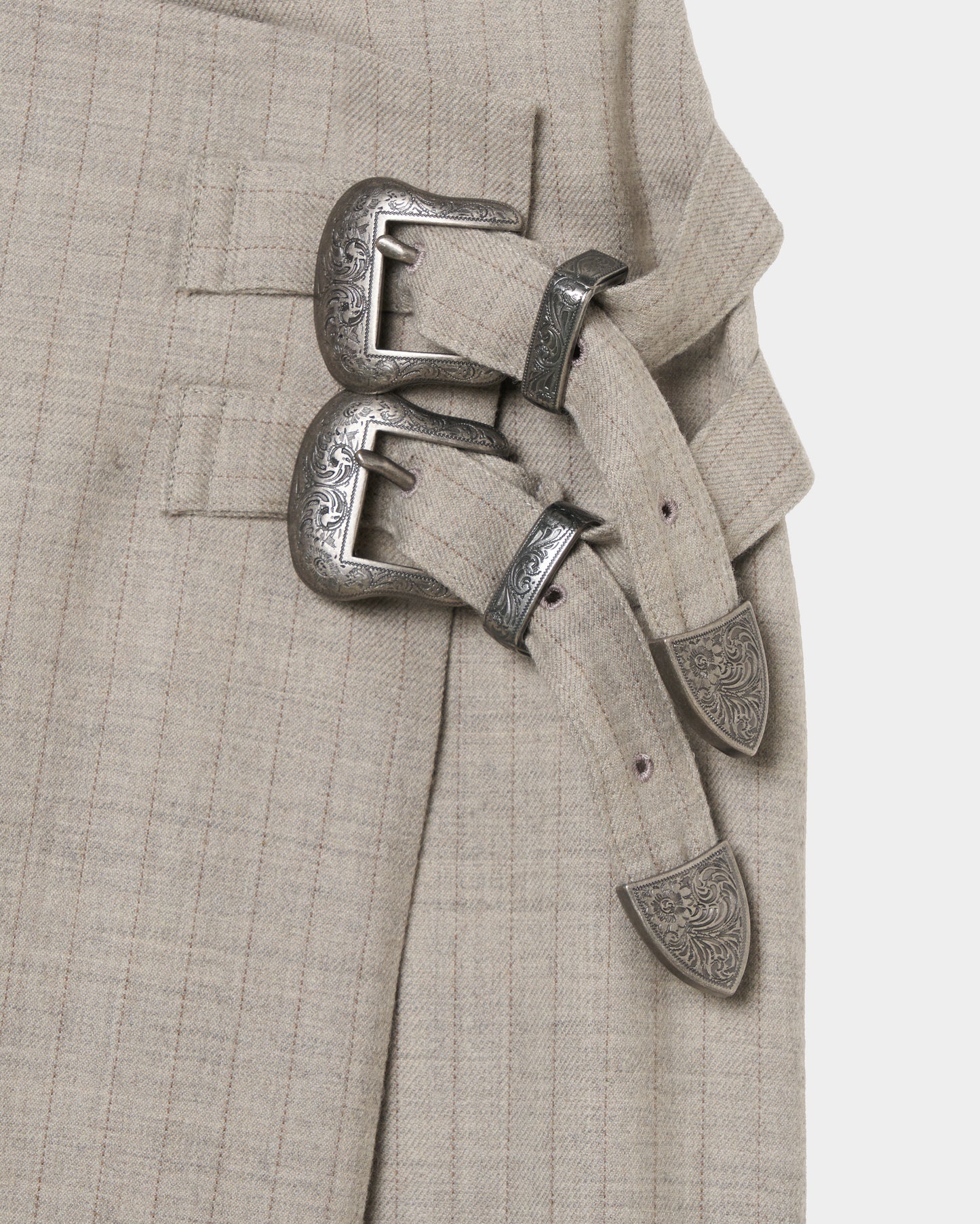 metal buckle stripe wool wrap skirt Greige【Delivery in July 2026】