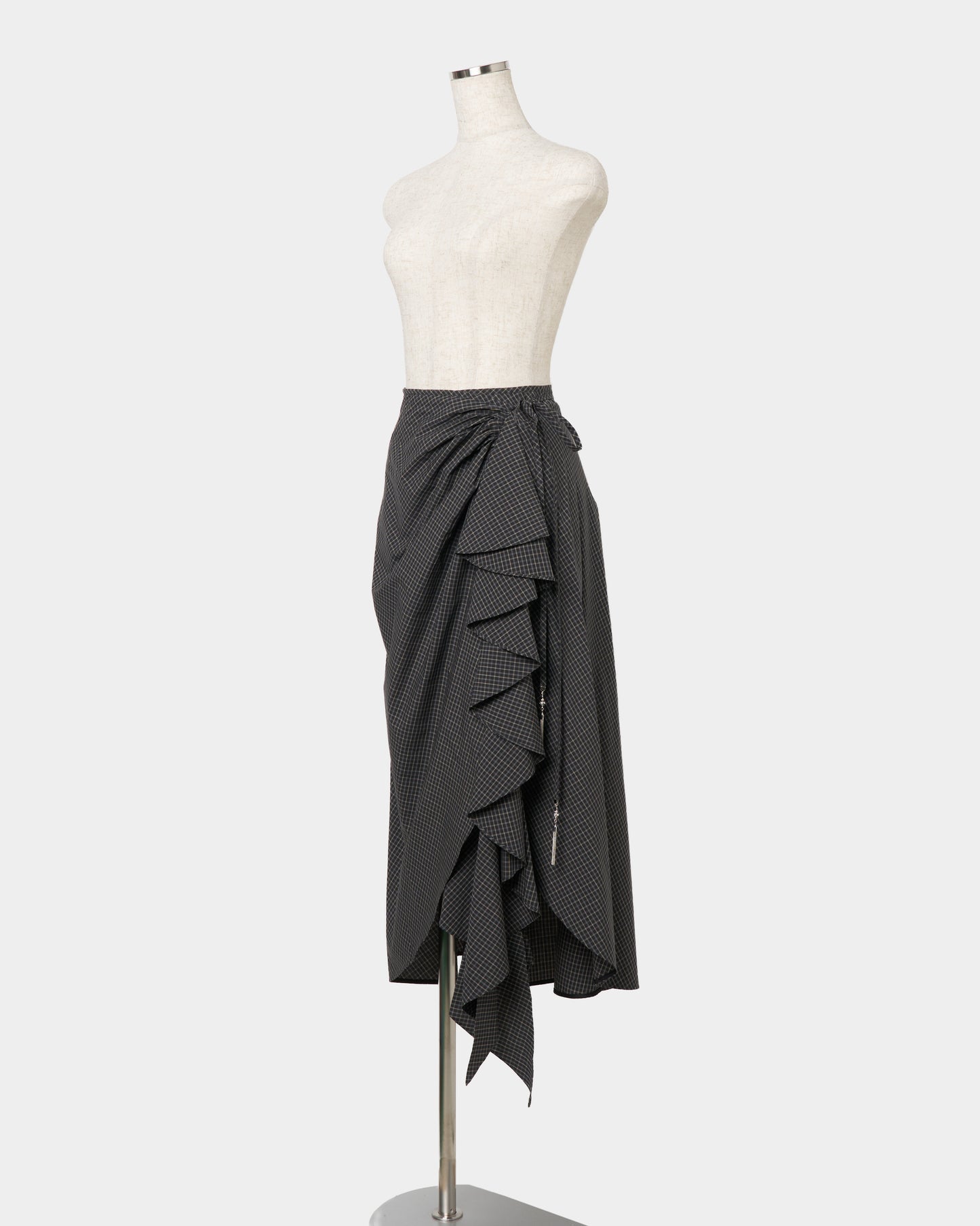 check frilled wrap skirt Black【Delivery in July 2026】