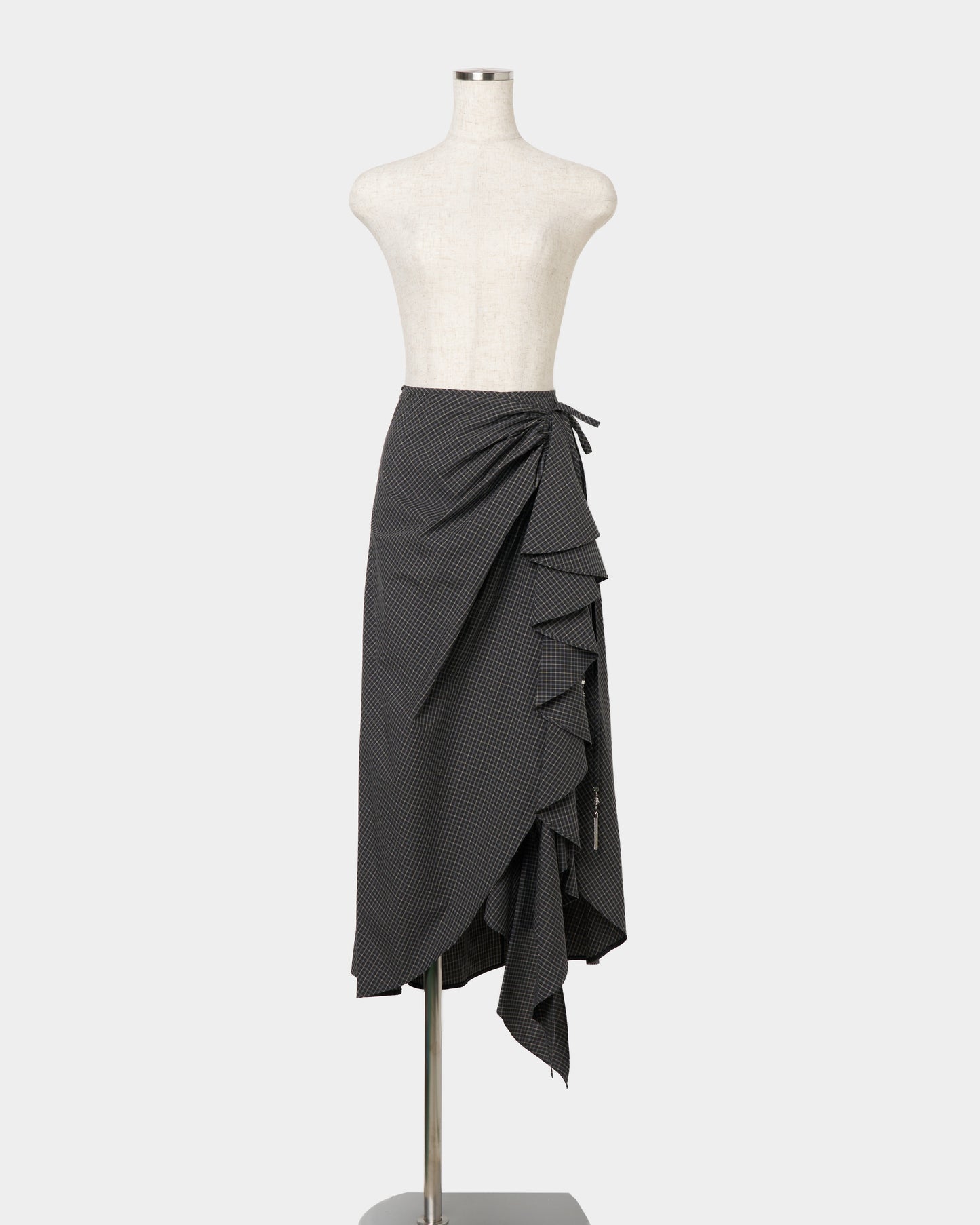 check frilled wrap skirt Black【Delivery in July 2026】