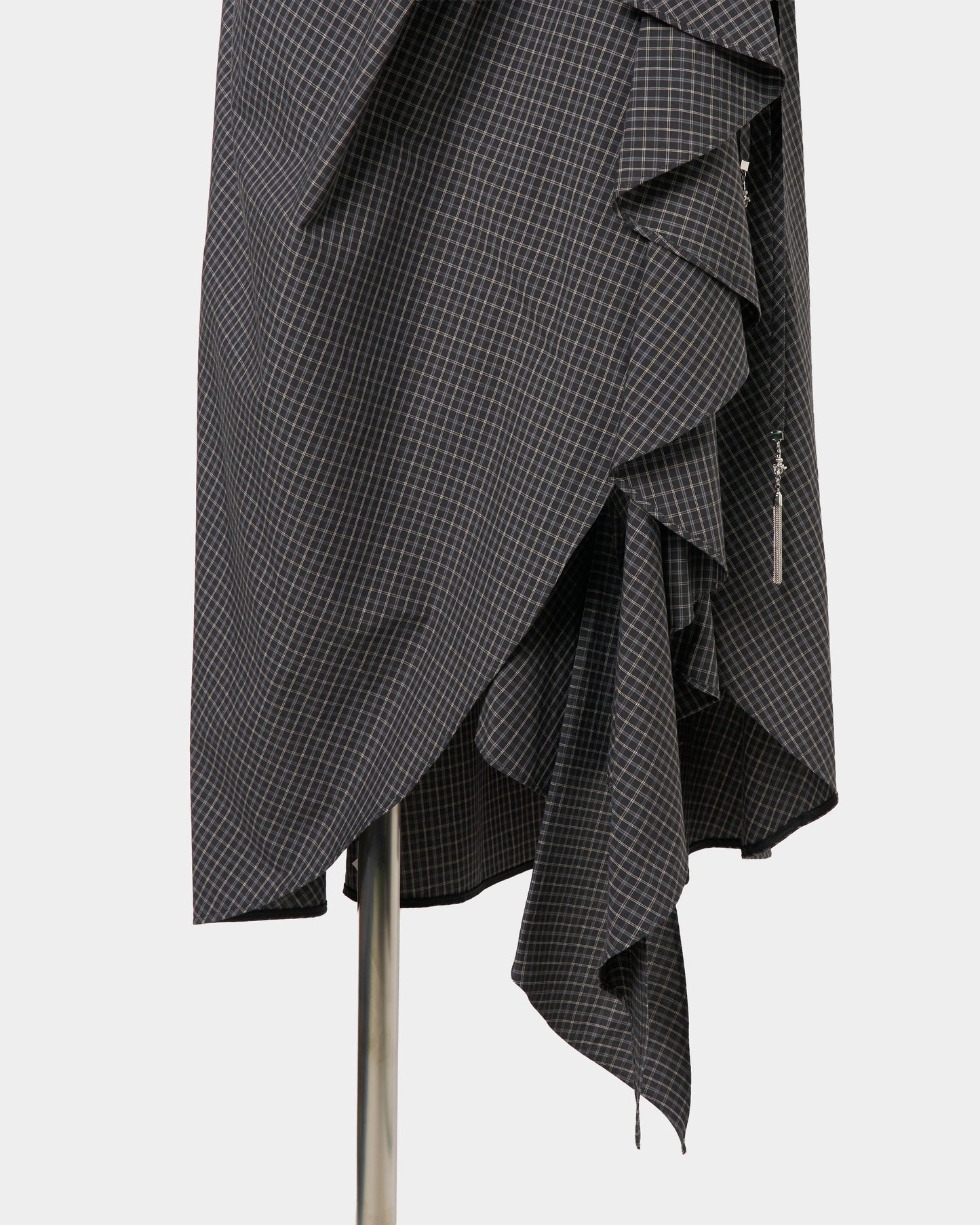 check frilled wrap skirt Black【Delivery in July 2026】