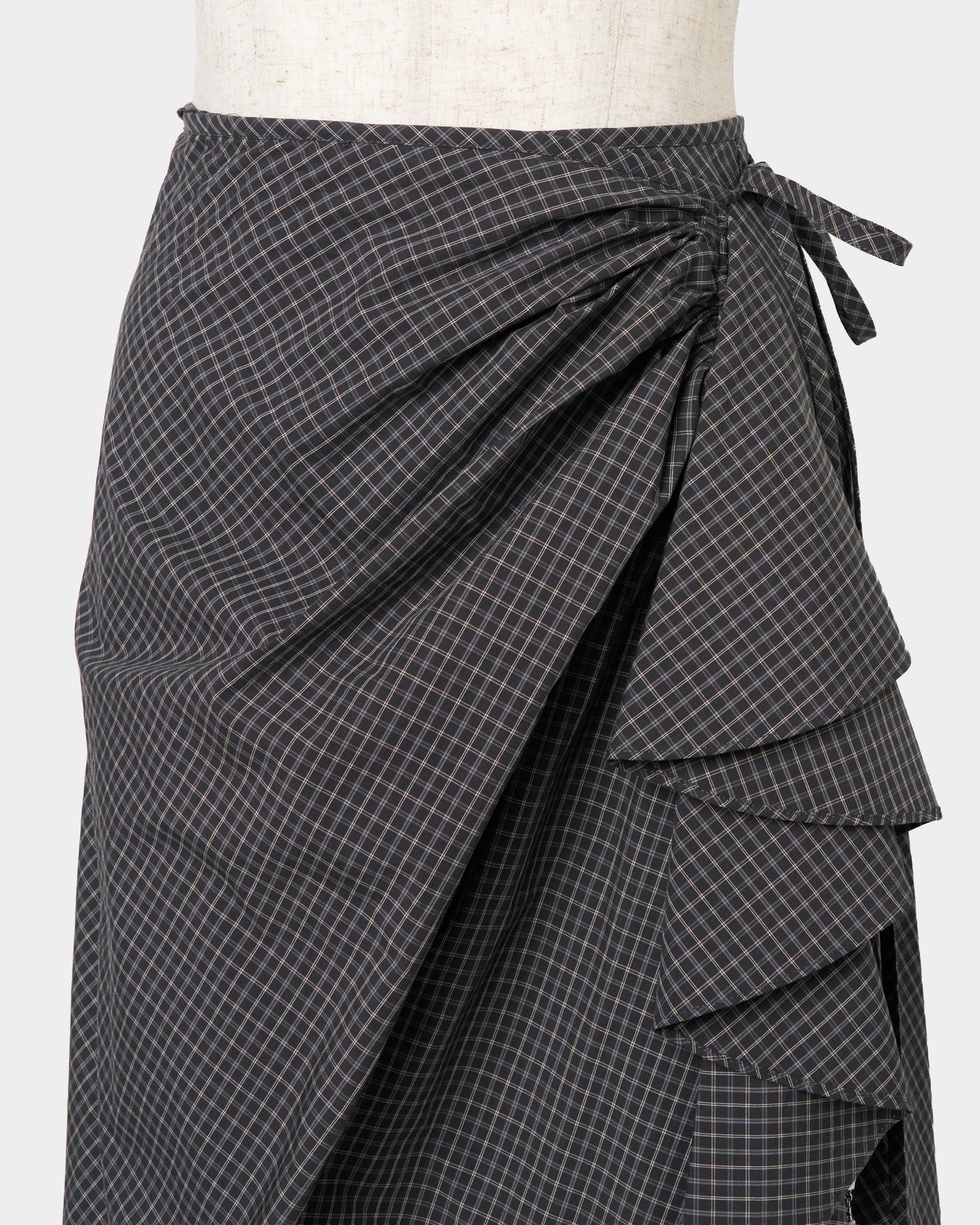 check frilled wrap skirt Black【Delivery in July 2026】