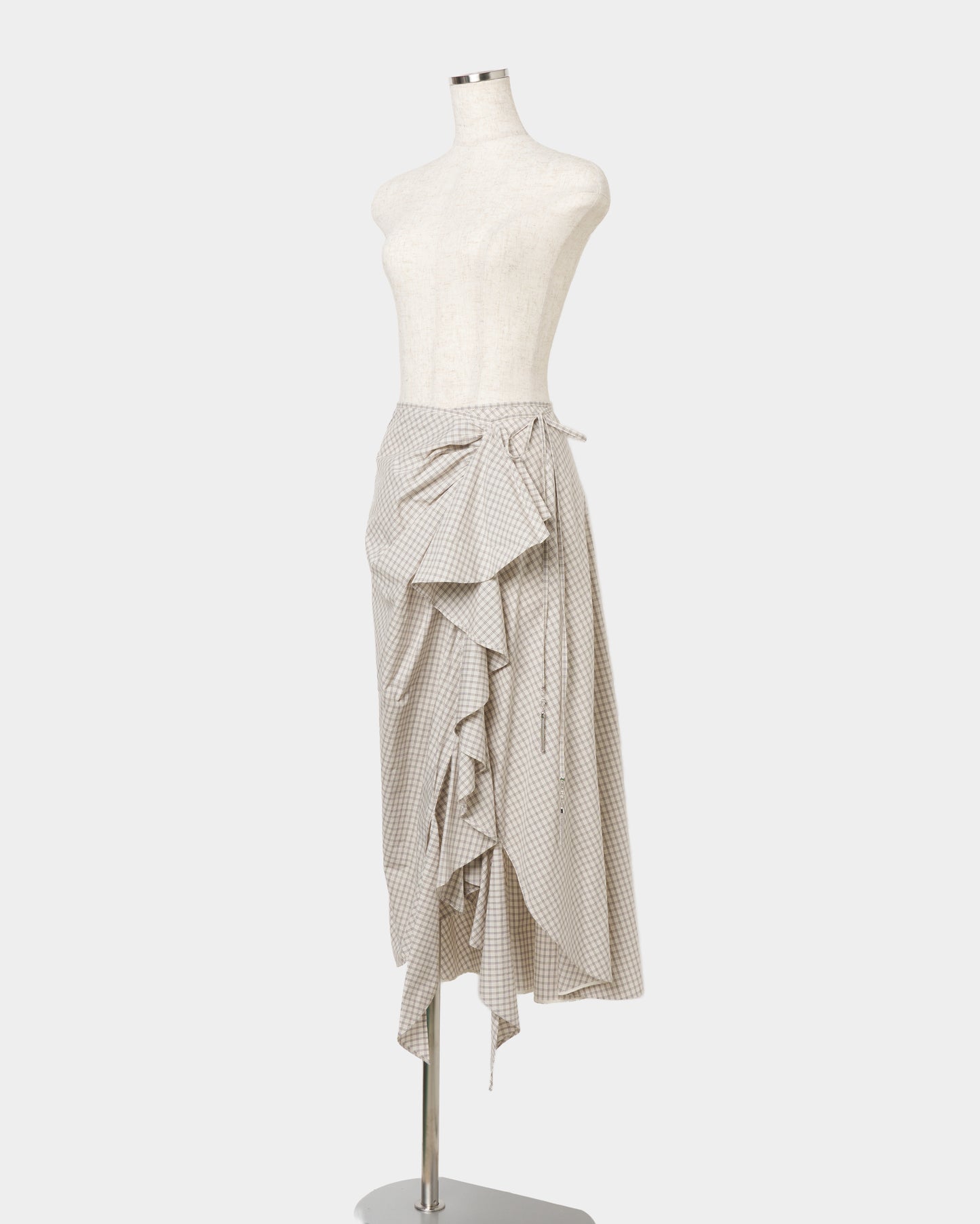 check frilled wrap skirt Ivory【Delivery in June 2026】