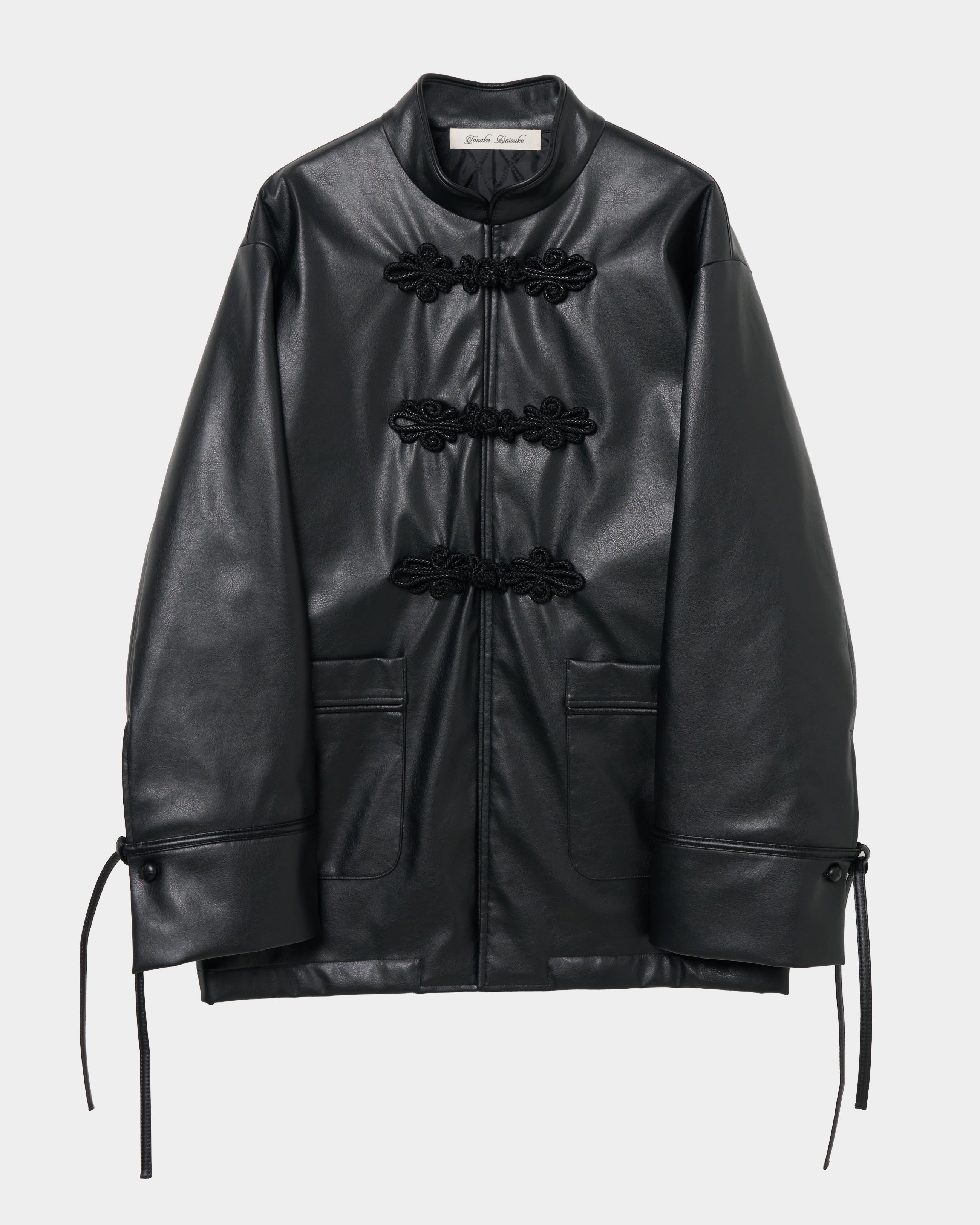Black china button leather jacket【Delivery in September 2026