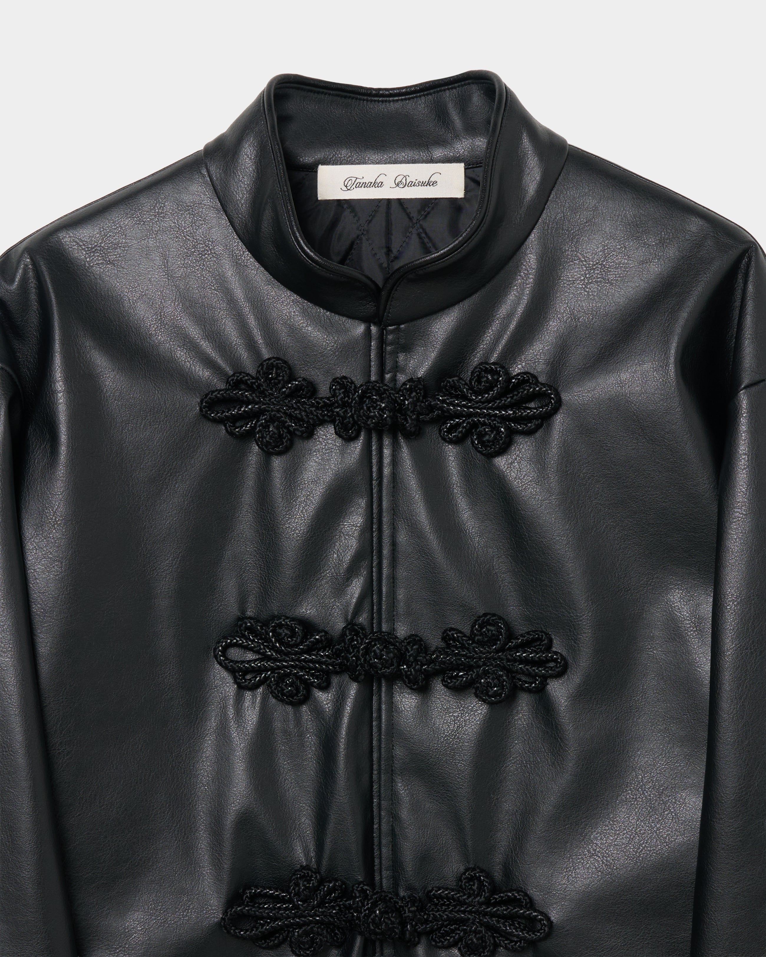 Black china button leather jacket【Delivery in September 2026