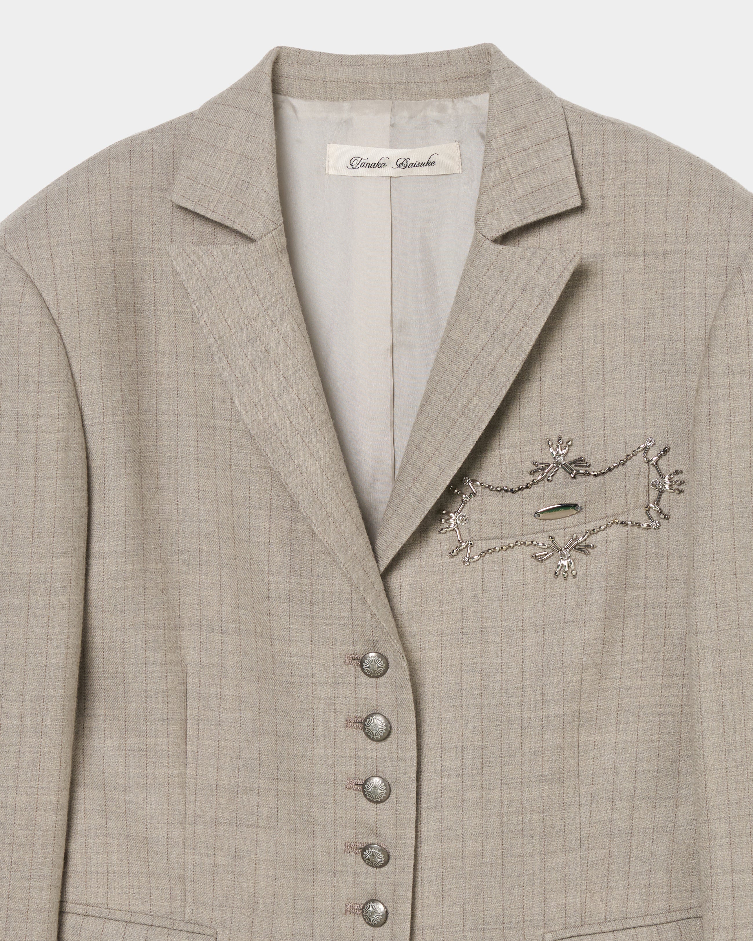 metal embroidery stripe wool jacket Greige – tanakadaisuke